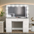 Modern Makeup Vanity Table Set with Mirror, 7 Drawers, White H790
