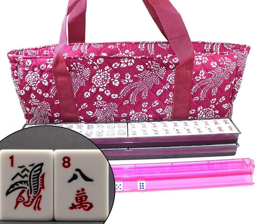Violet Red Mahjong Set with 4 Color Pushers and Soft Bag Z175