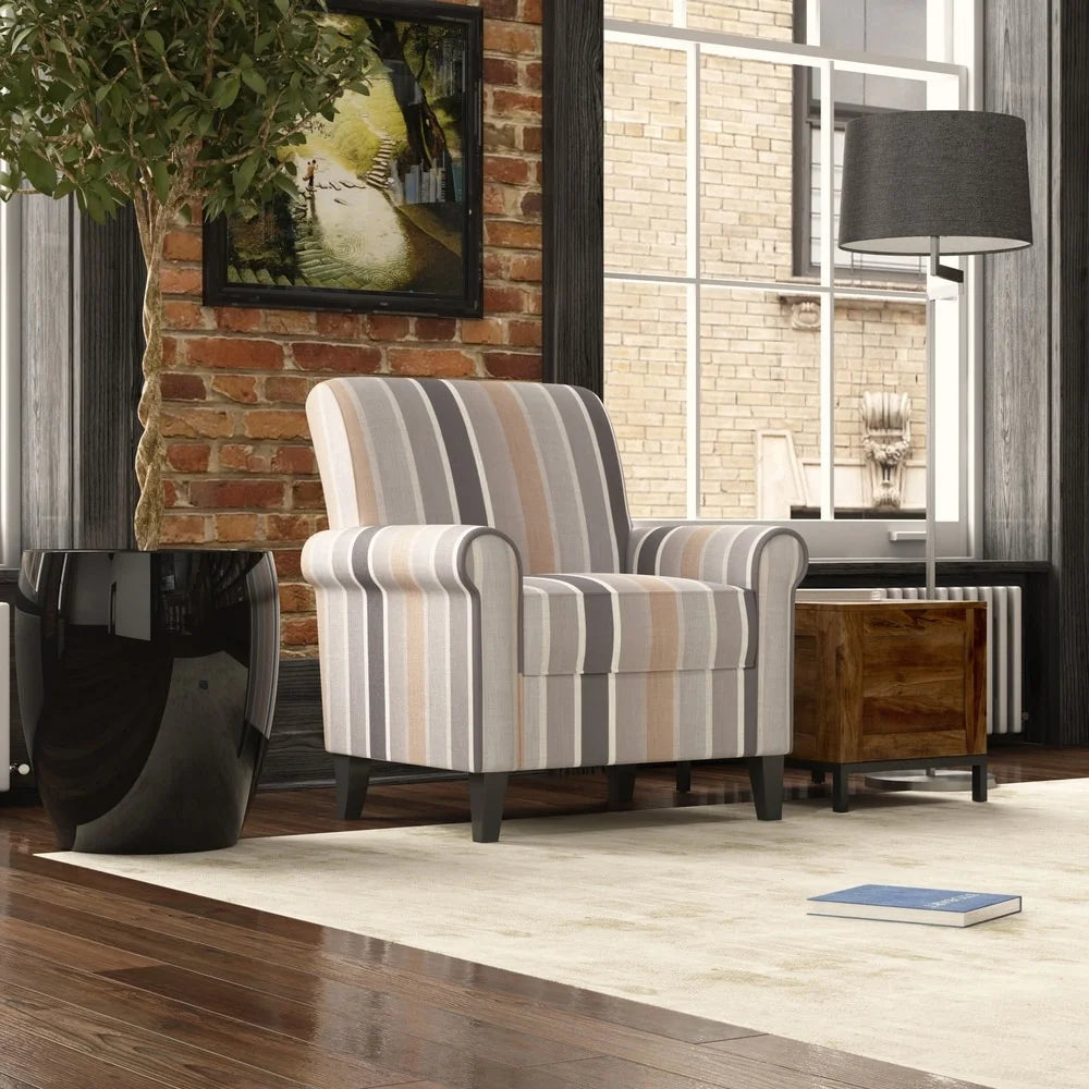 Turquoise Stripe Rolled Arm Chair I189174
