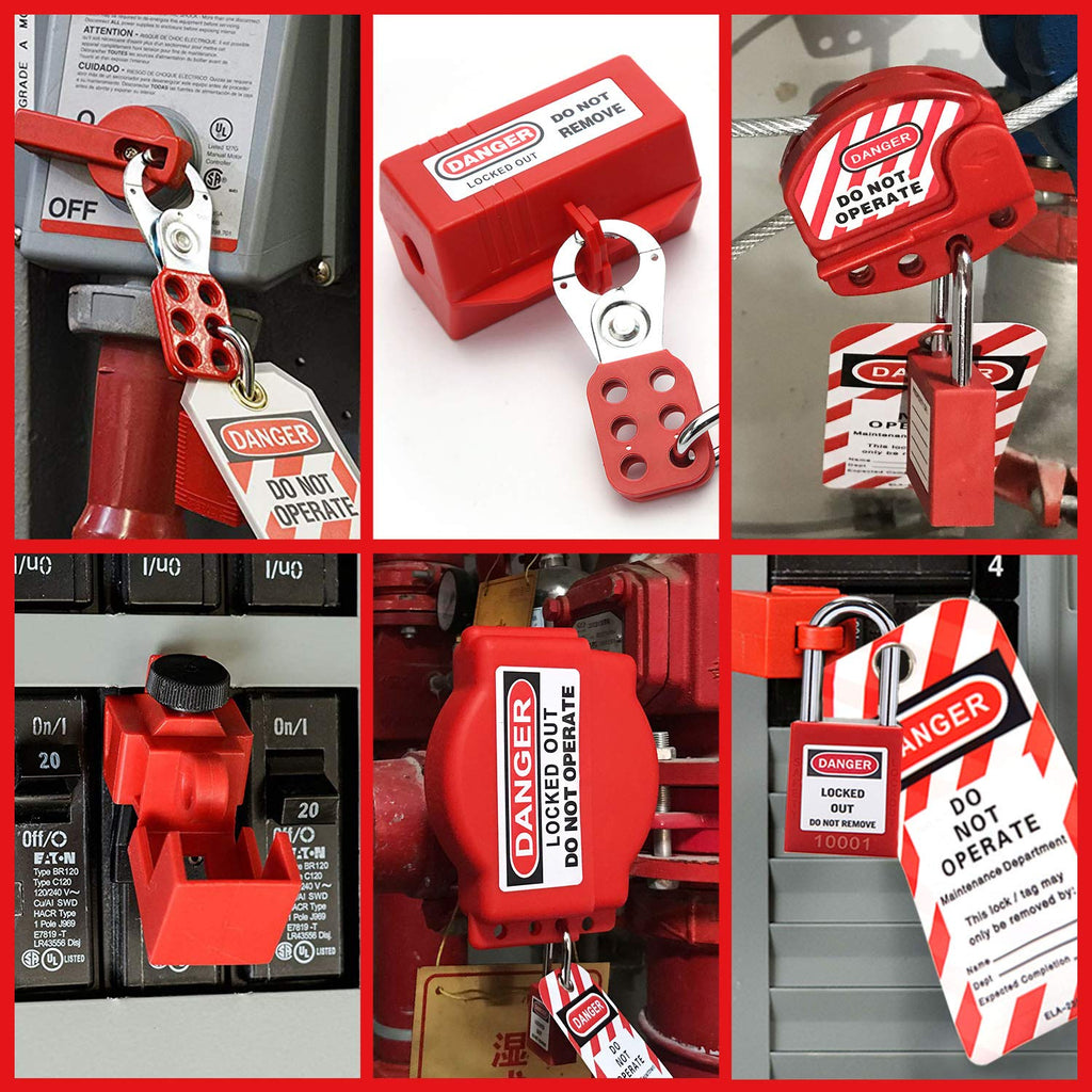 Lockout Tagout Kit with Safety Padlocks, Hasp, Breaker Lockout, Ball Valve Lockout, Steel Cable Lockout, Plug, Valve Lockout, Tags P31119