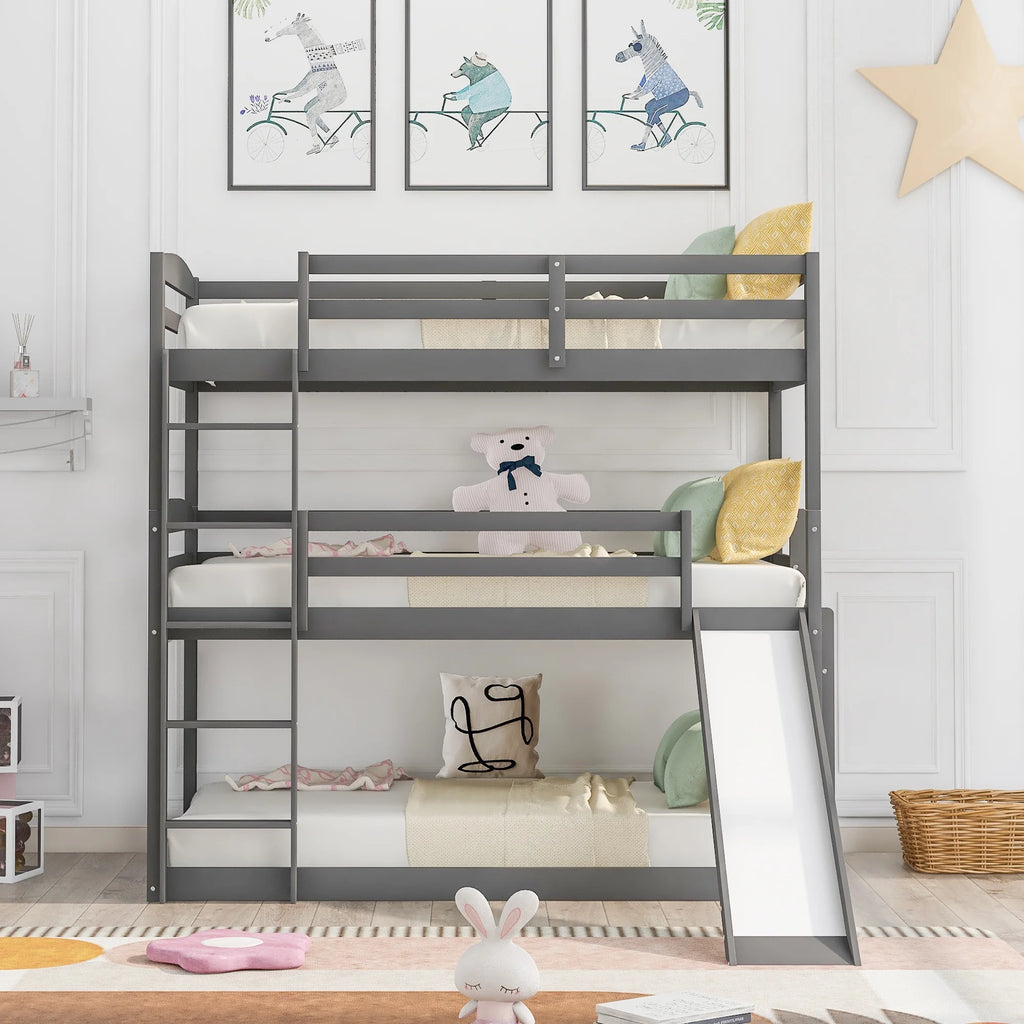 Gray Wood Triple Bunk Bed A600902