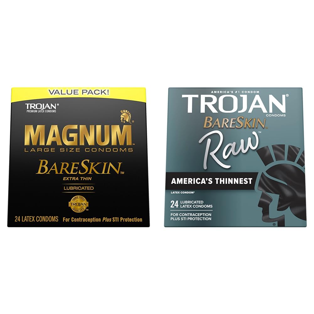 Magnum BareSkin Large Condoms & BareSkin Raw Thin Condoms, Lubricated Condoms, 24 Count O716