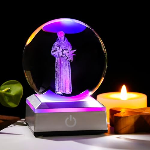 Engraved 3D Crystal Ball Jesus Crucifix Cross Figurine with LED Light Base L80451