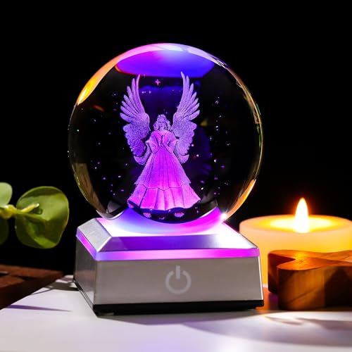 Engraved 3D Crystal Ball Jesus Crucifix Cross Figurine with LED Light Base L80451