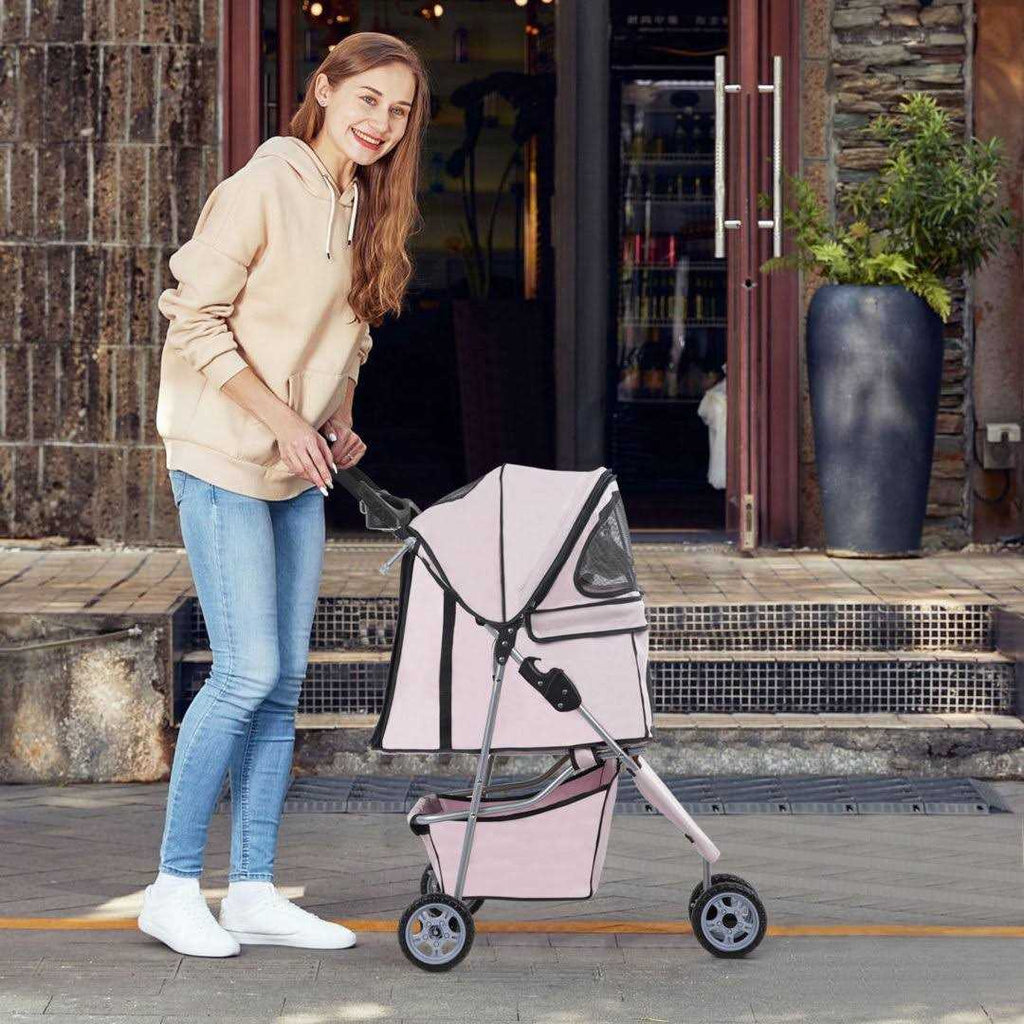 Pet Stroller Cat Dog Cage Folding Carrier T365