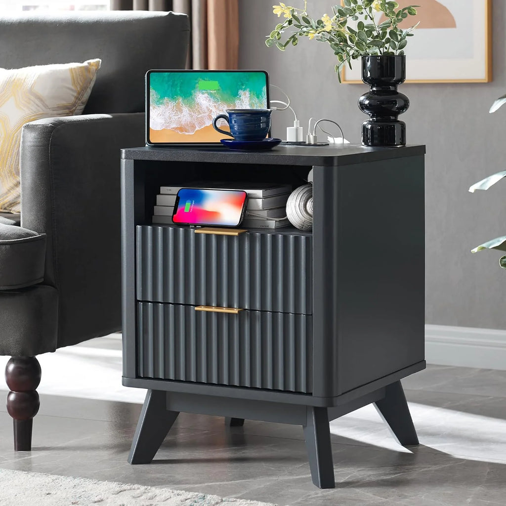 Mid-Century Modern Nightstand with Charging Station J396261