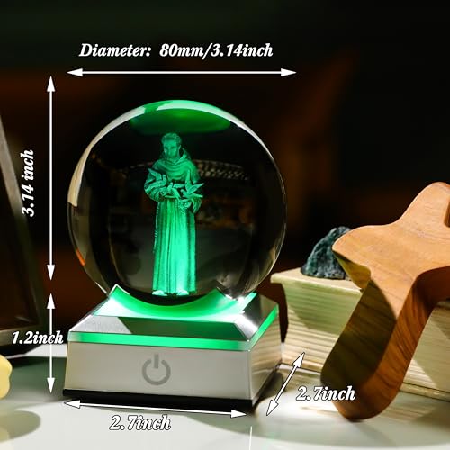 Engraved 3D Crystal Ball Jesus Crucifix Cross Figurine with LED Light Base L80451