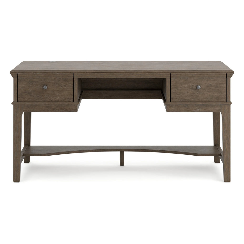 60 Inch Weathered Gray Wood Storage Desk with USB Ports B766