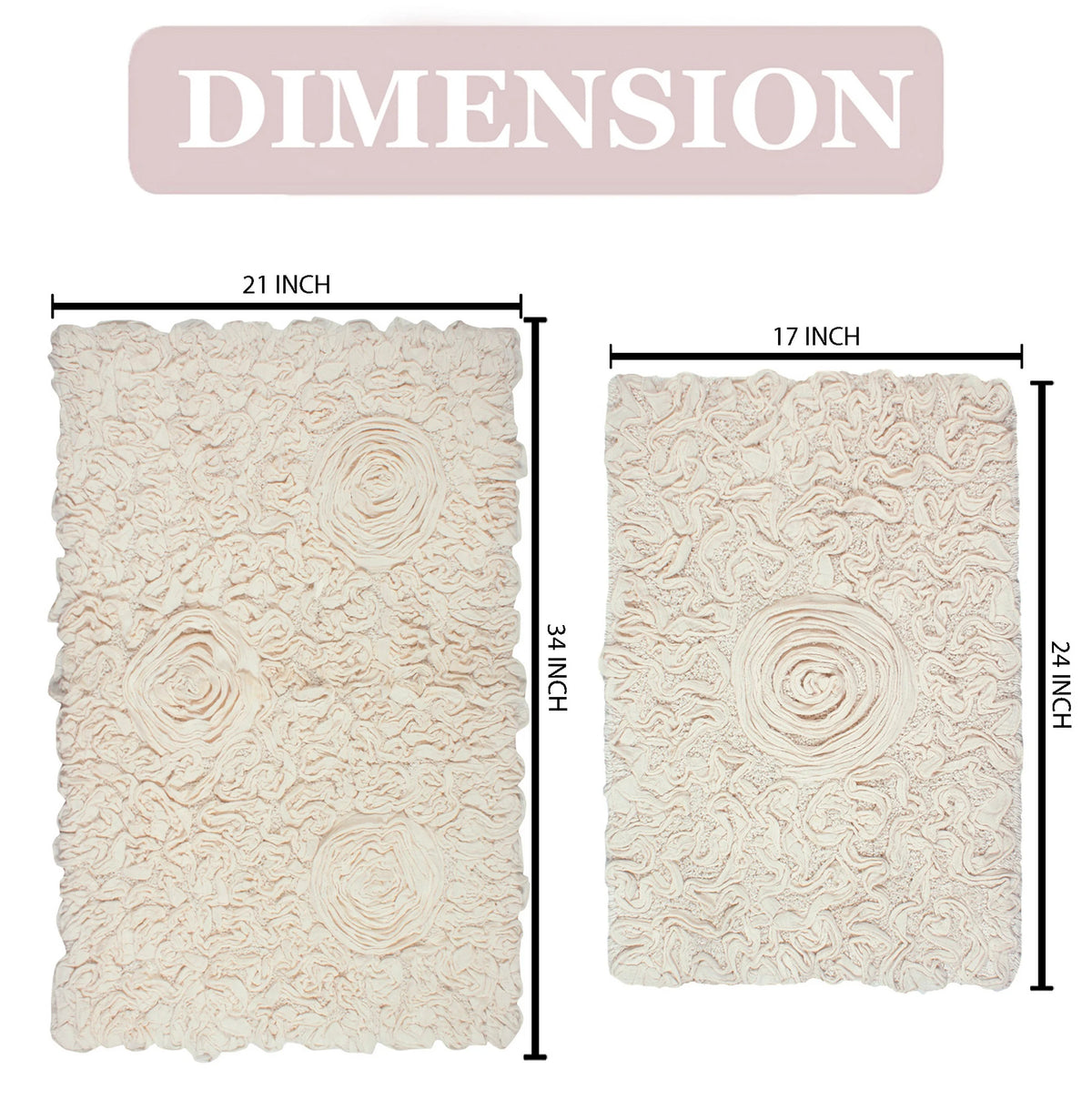 100% Cotton Tufted Bath Rugs 2 Piece Set Ivory F6036