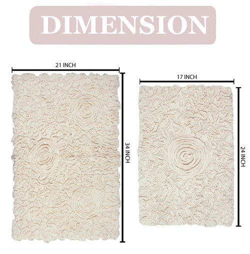 100% Cotton Tufted Bath Rugs 2 Piece Set Ivory F6036