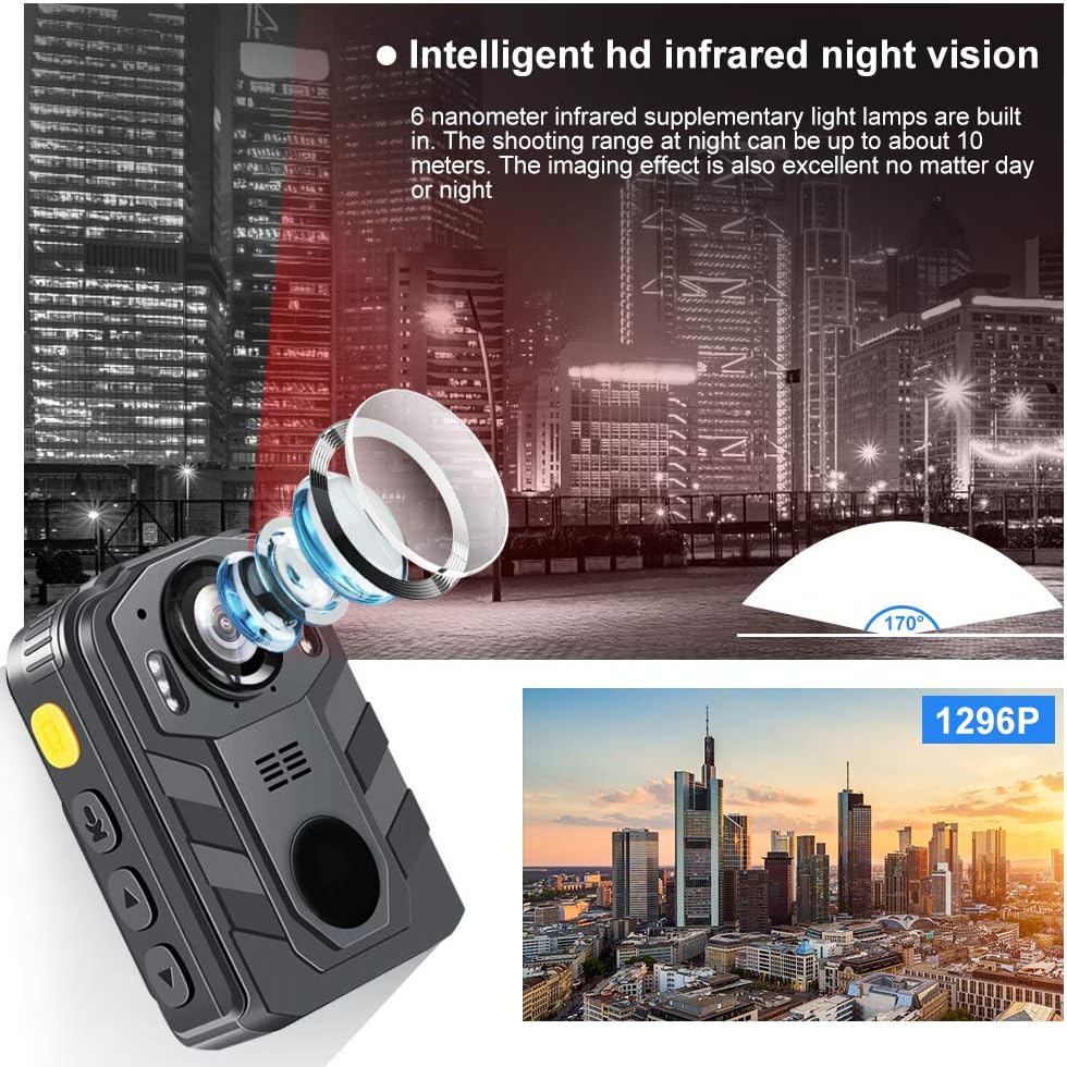 1296P HD Waterproof Body Camera with 2 Inch Display, IR Night Vision, 64GB Memory Y166