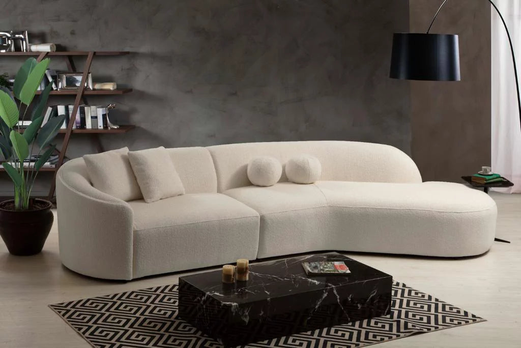 Ivory Boucle Curved Sectional M527