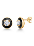18K Yellow Gold Plated Silver White Moissanite Black Enamel Stud Earrings S678551