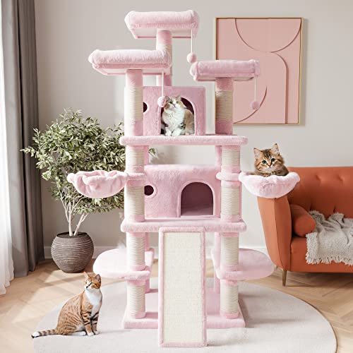 68 Inches Multi-Level Cat Tree with Condo and Hammocks Grey Q854