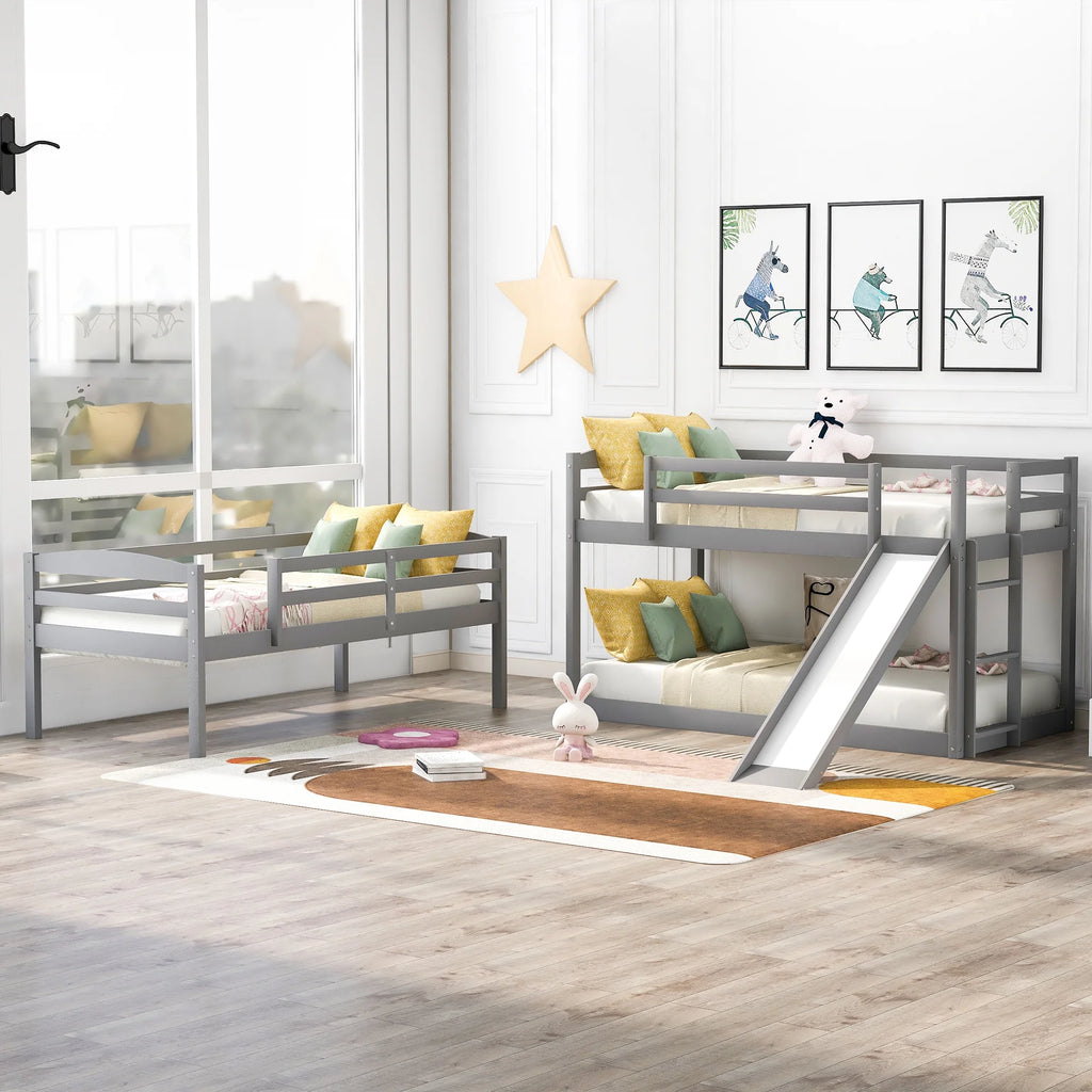 Gray Wood Triple Bunk Bed A600902