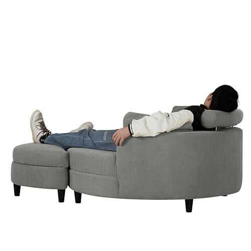 Oversized Corduroy Accent Barrel Chair with Adjustable Headrest, 4 Pillows, Storage Ottoman & Removable Tray M11824