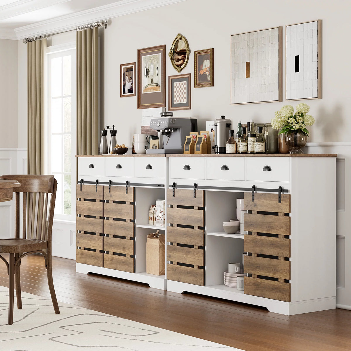 White 3 Drawer Buffet Cabinet with Sliding Barn Doors Z86715