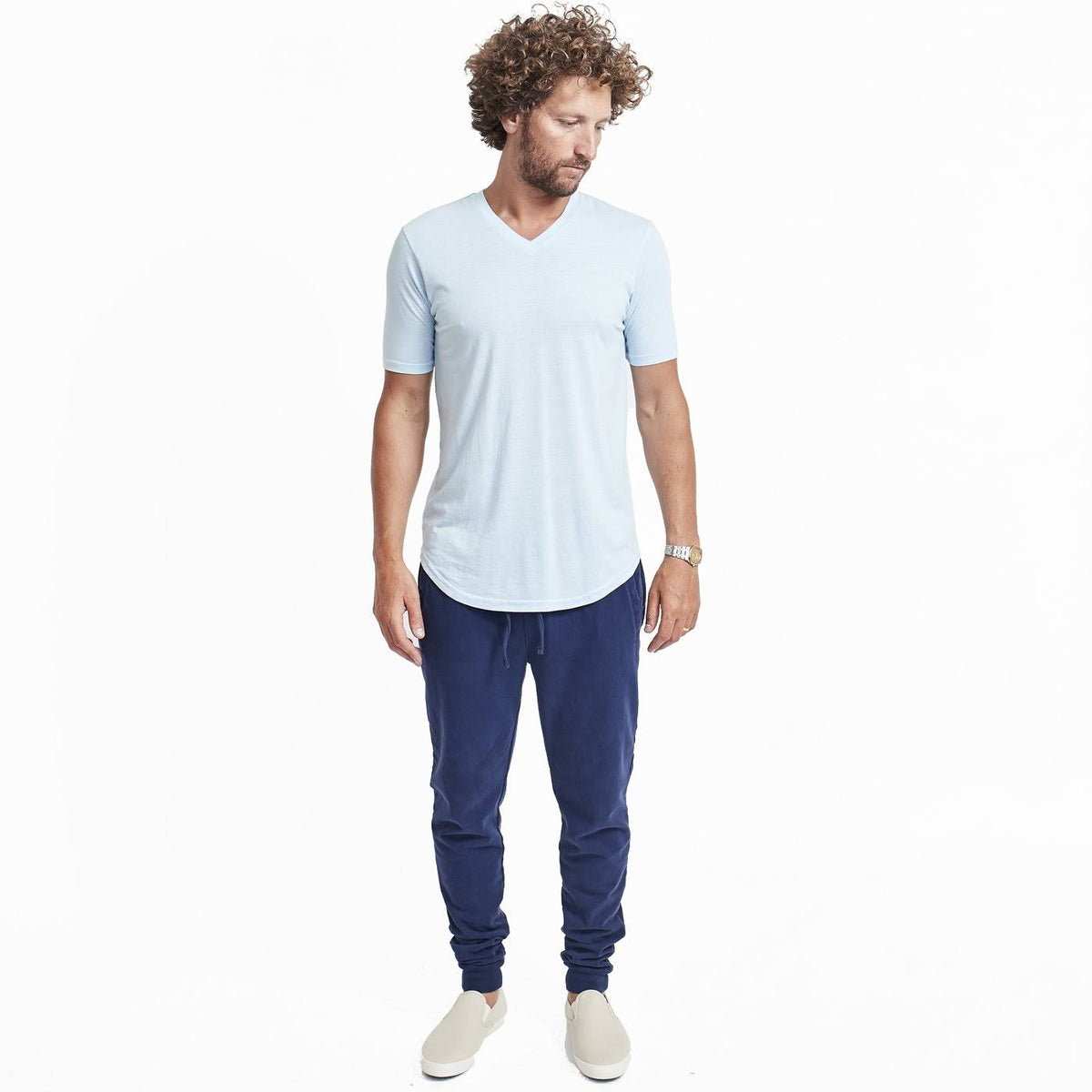 Tri-Blend Scallop V-Neck in Cool Blue, Size: X-Large O98017