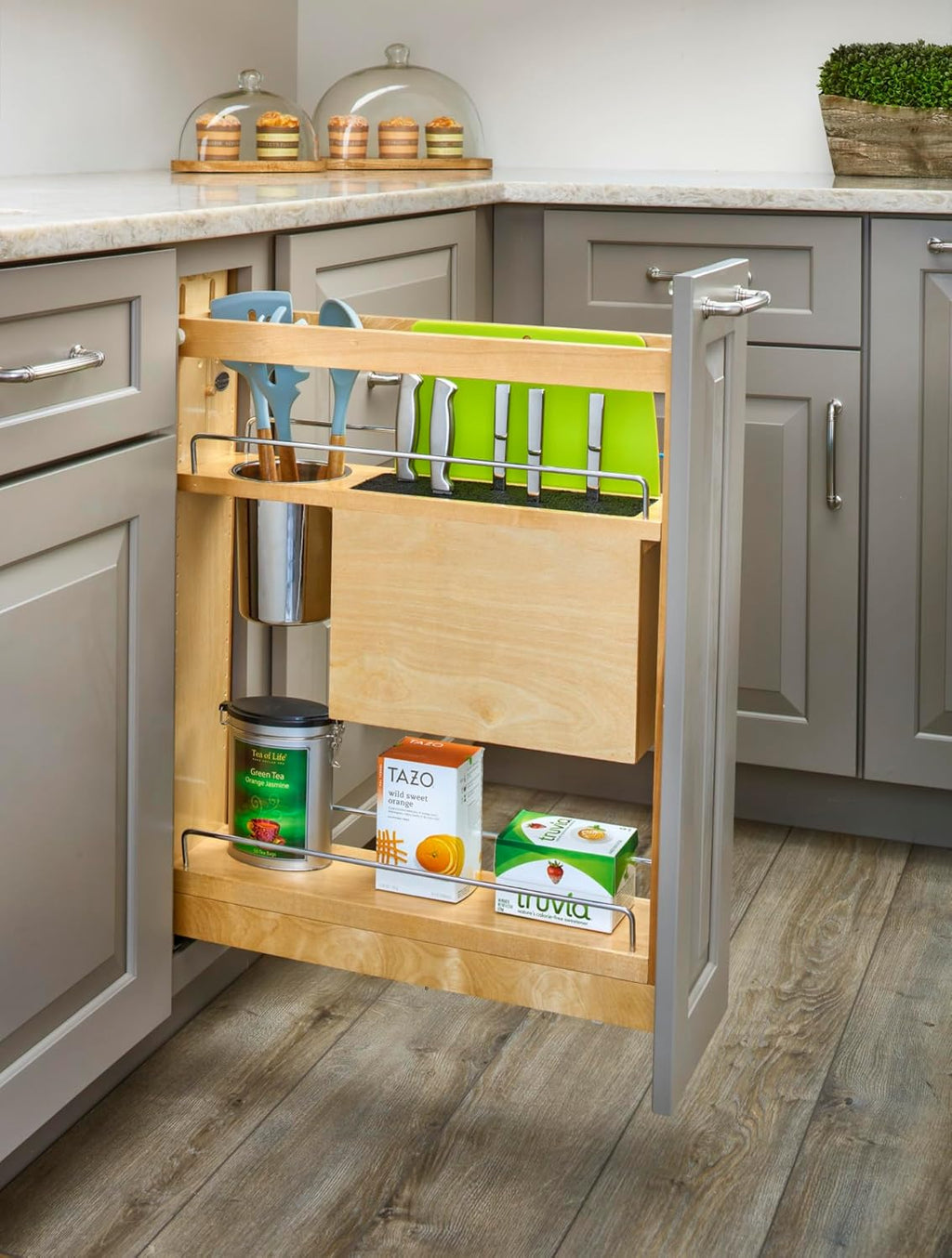 Wood Base Cabinet Knife Block Pull Out Organizer with Soft Close B318