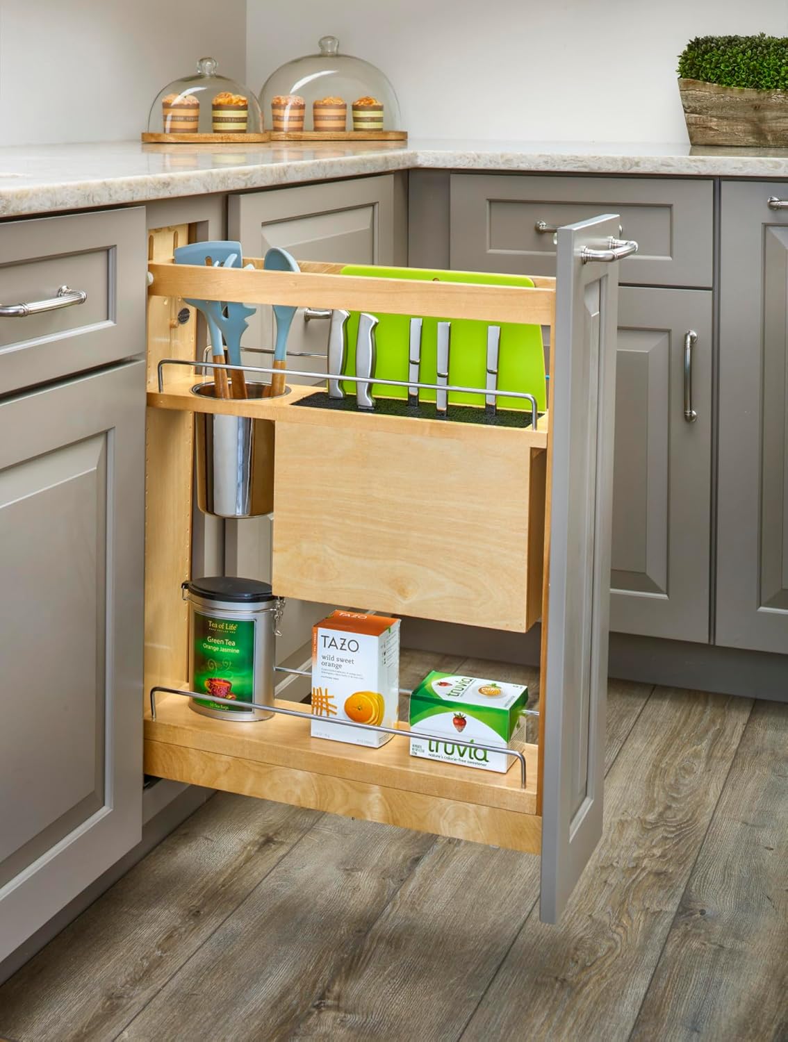 Wood Base Cabinet Knife Block Pull Out Organizer with Soft Close B318