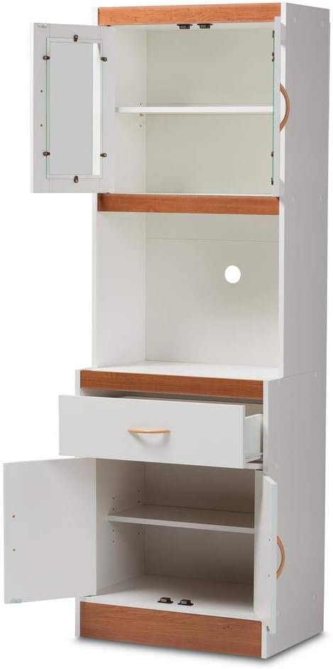 White and Cherry Finished Kitchen Cabinet and Hutch P590