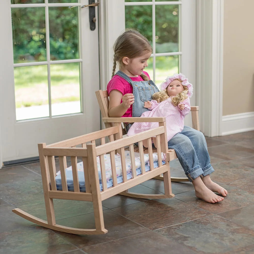 Wooden Rocker and Cradle for 18 inch Dolls, Unfinished Oak V7954