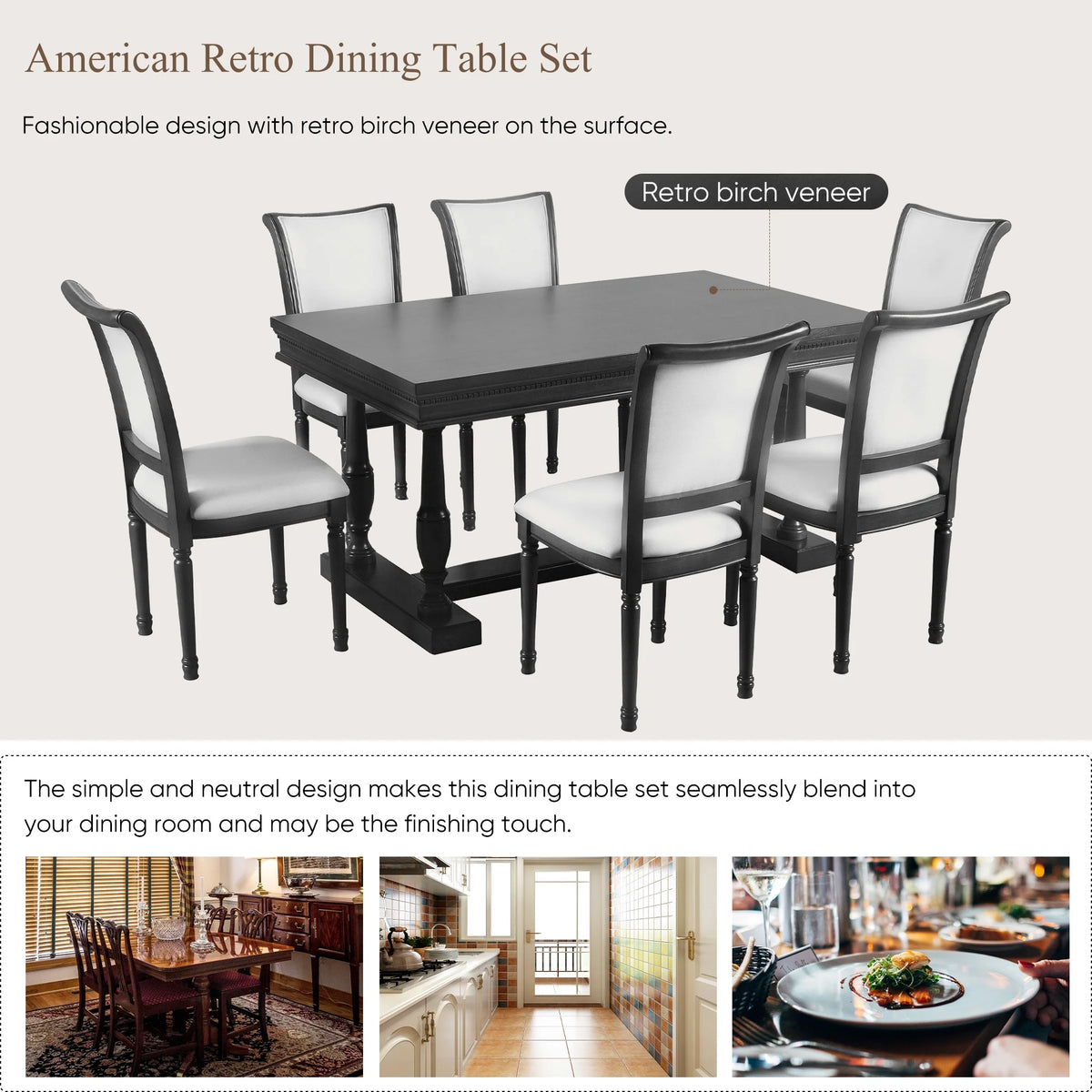 Black 6 Piece Upholstered Dining Table Set T872