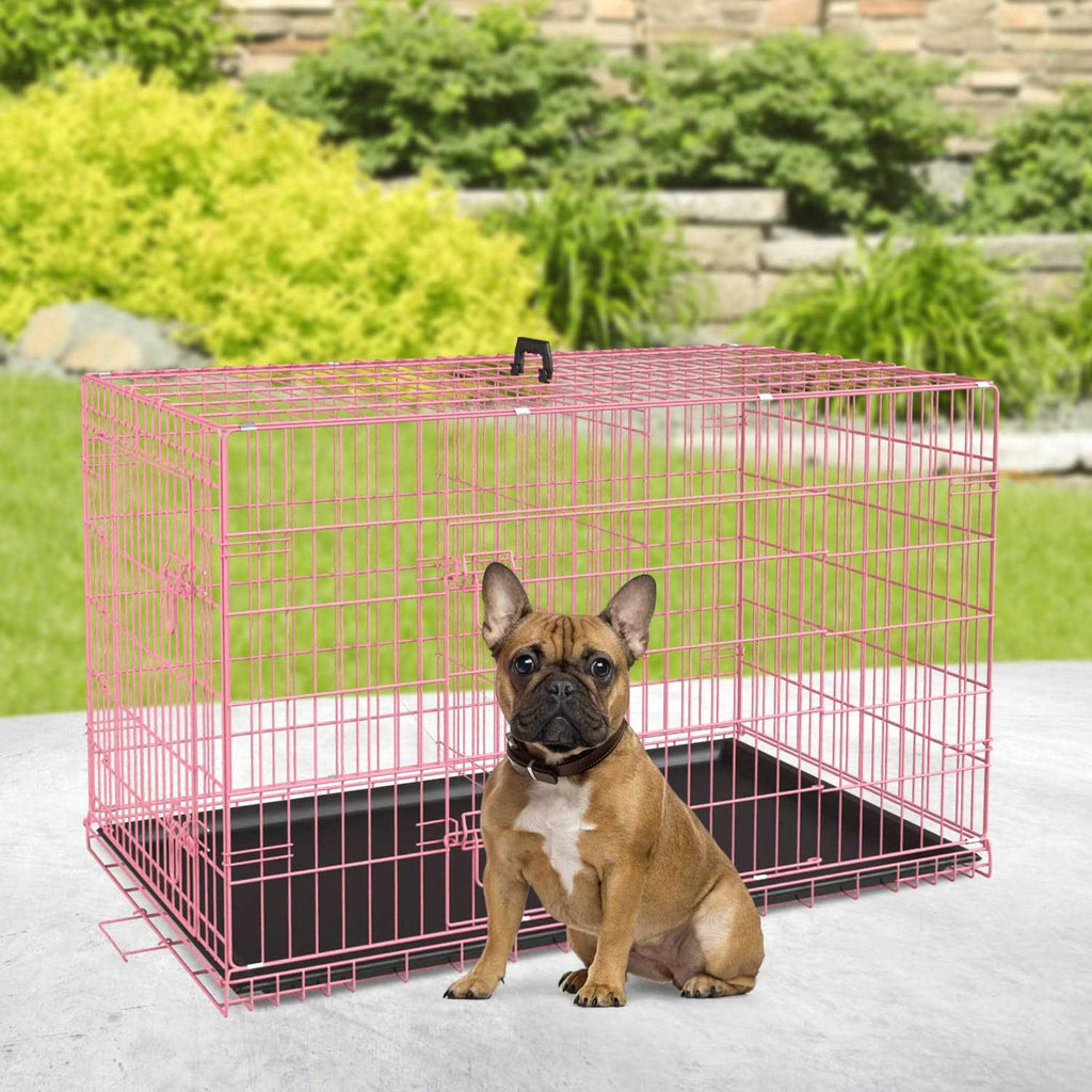 24,30,36,42,48 Inch Folding Metal Wire Dog Crate with Double-Door X29595