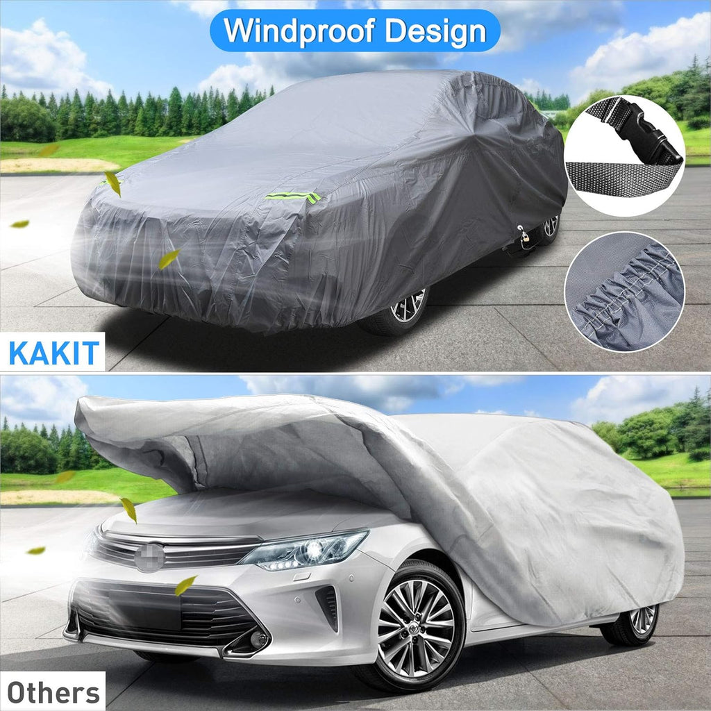 Waterproof Full Car Cover with Door Zipper Lock Straps Storage Bag A102527