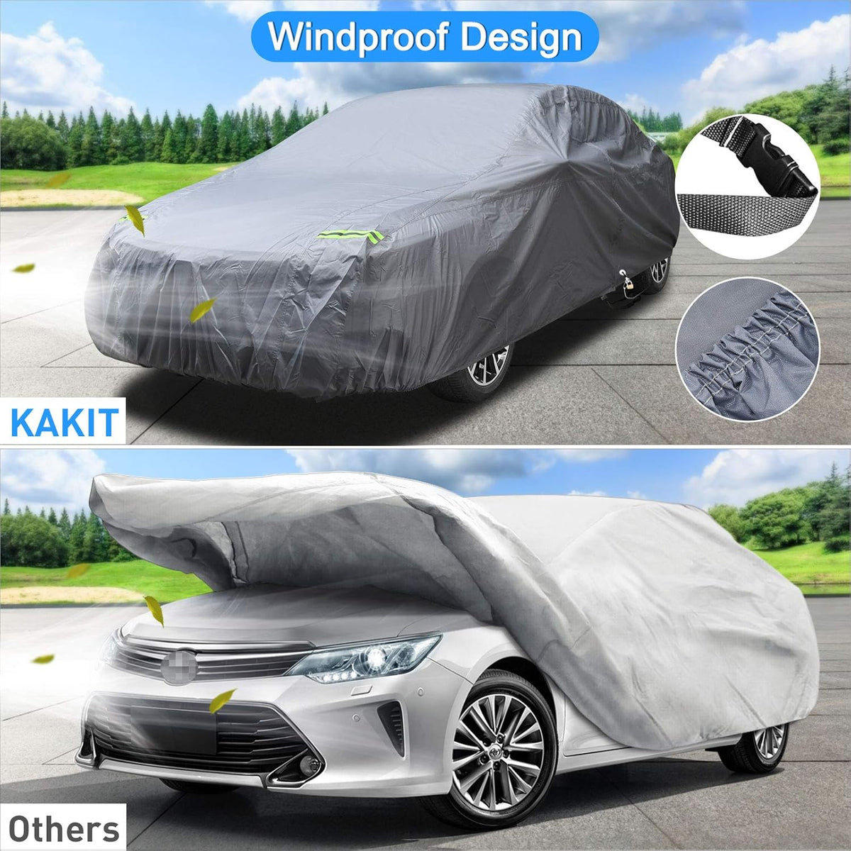 Waterproof Full Car Cover with Door Zipper Lock Straps Storage Bag A102527