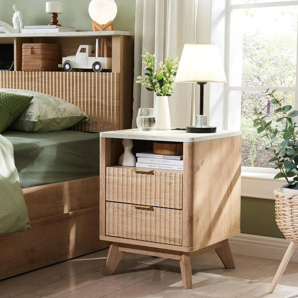 Mid-Century Modern Nightstand with Charging Station J396261
