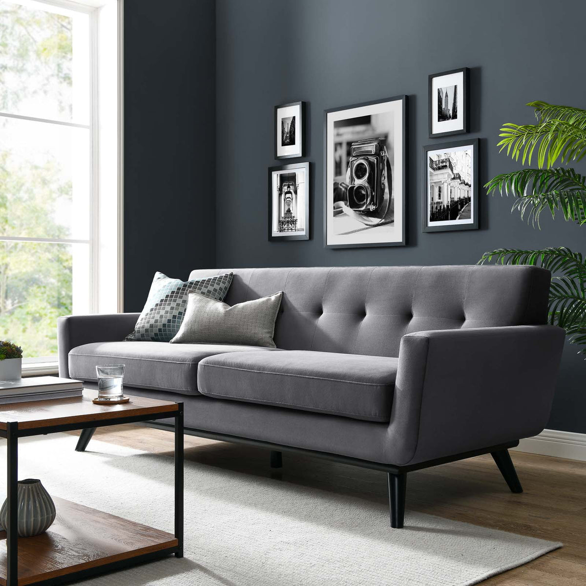 Grey Velvet Sofa Q55605