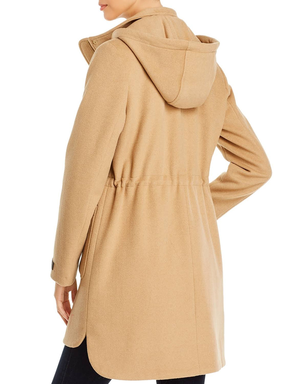Camel Hooded Wool Blend Coat T31316