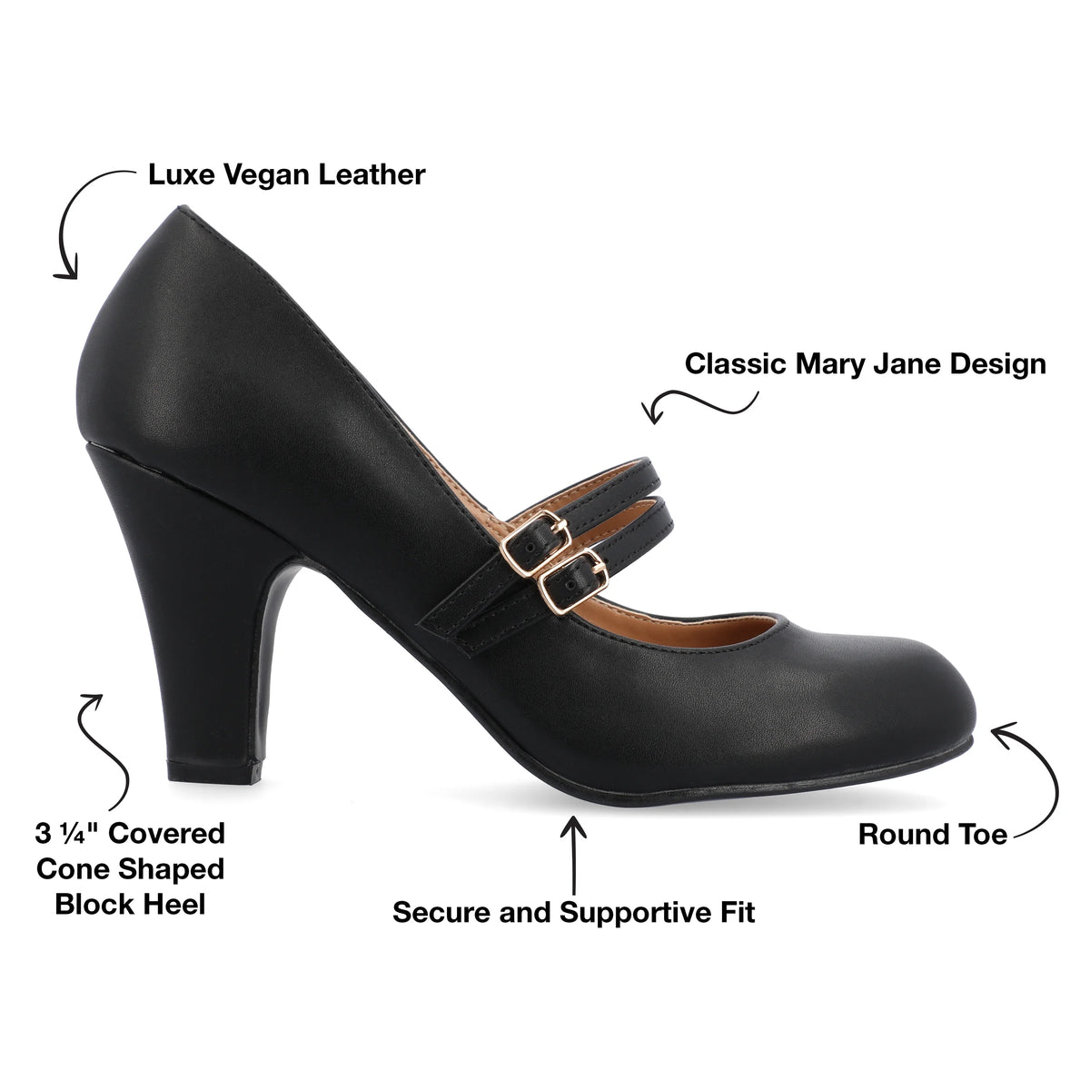 Wide Width Round Toe Block Heel Mary Jane Pumps G5489