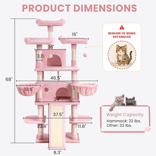 68 Inches Multi-Level Cat Tree with Condo and Hammocks Grey Q854