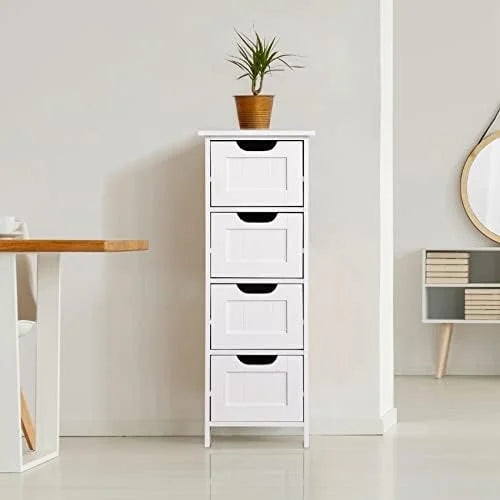 Narrow Bathroom Floor Cabinet with 4 Drawers White M743