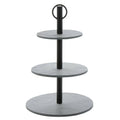 Black Powder-Coated Metal and Slate Round Serving Stand J88040
