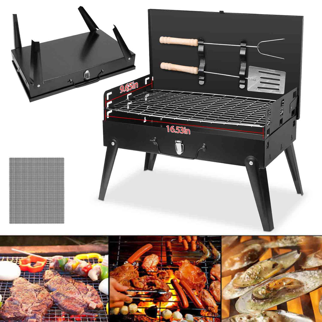 Portable Charcoal Grill with Non-Stick Grill Mat J86381