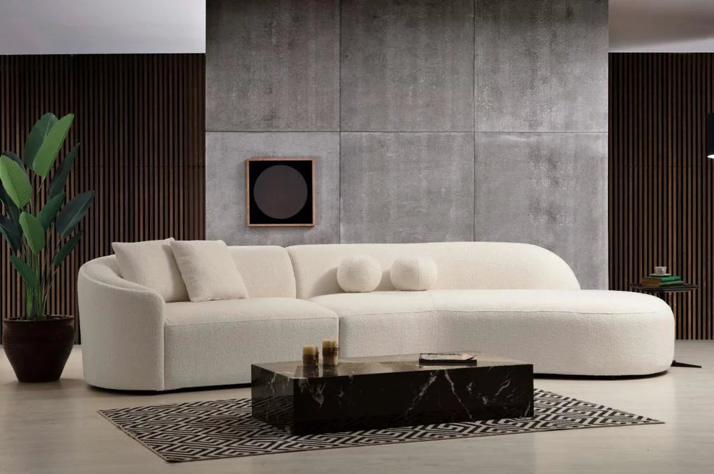 Ivory Boucle Curved Sectional M527