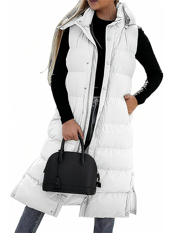 Women's Long Quilted Puffer Vest with Hood Z751