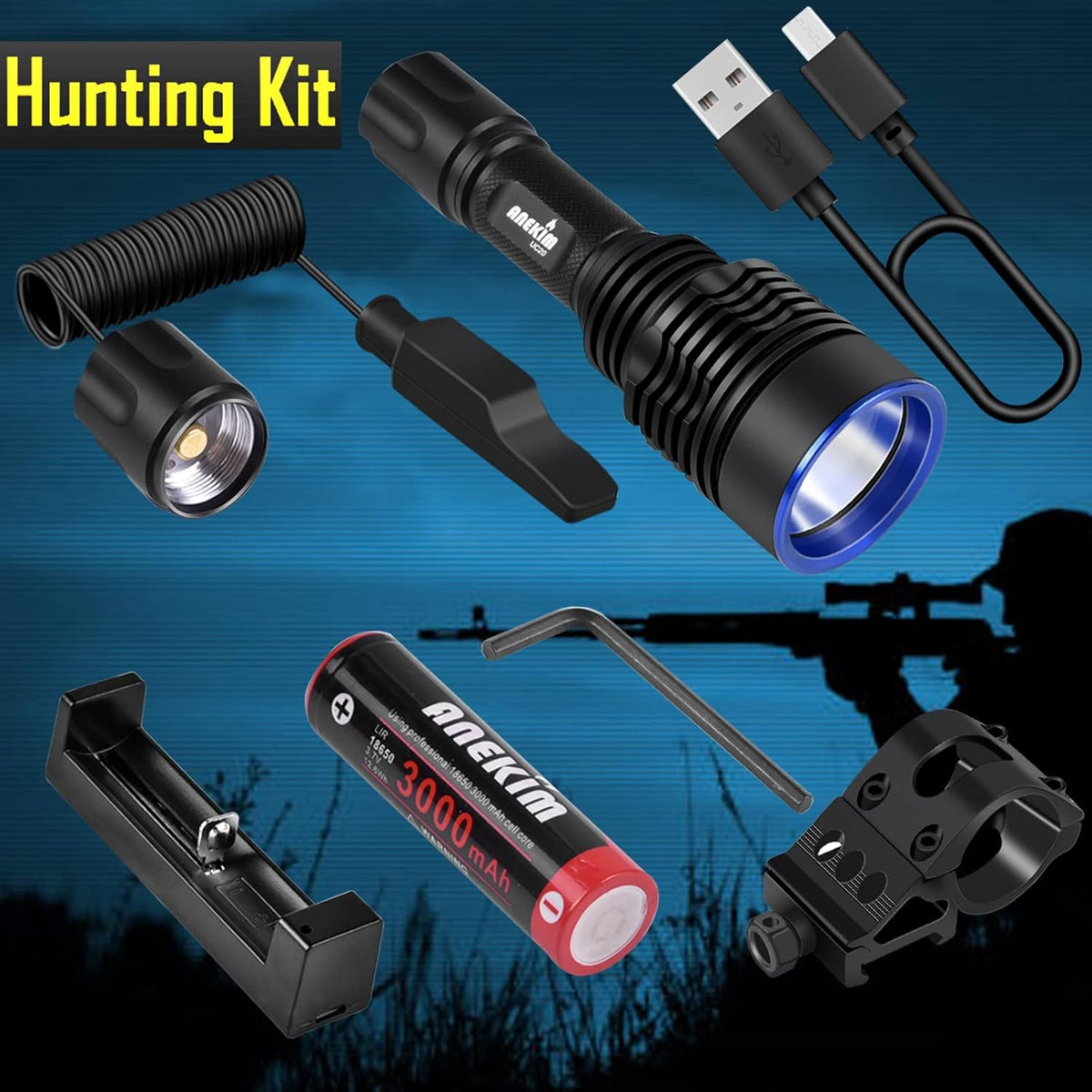 Green Tactical Flashlight with Picatinny Mount B985