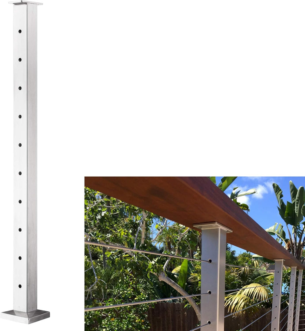 Stainless Steel Square Cable Railing Post 36”x2”x2” Brushed Finish Corner Post P193