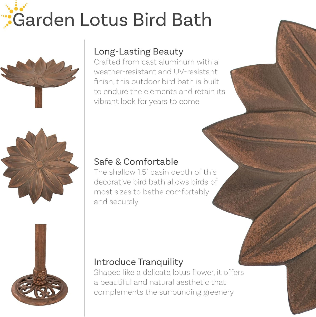 Copper Patina Cast Aluminum Bird Bath A613