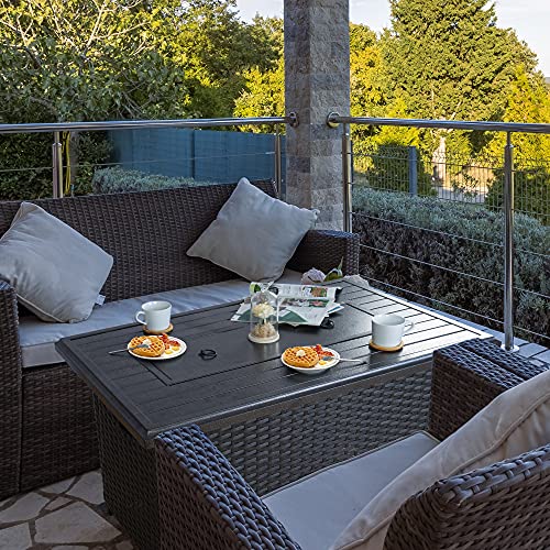 Brown Wicker Propane Gas Fire Pit Table R3493