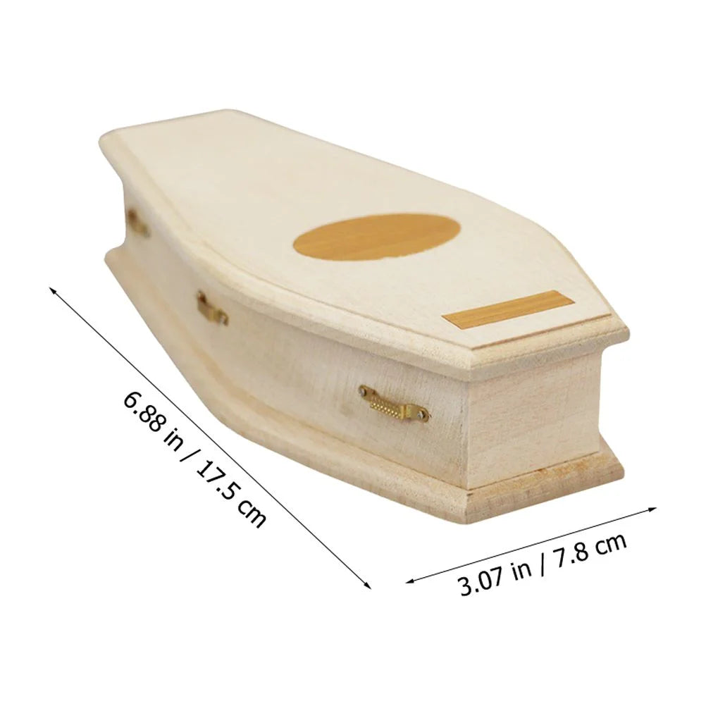 Miniature Coffin Wood Doll House Decoration Z44835