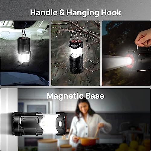 2 Pack Collapsible LED Camping Lantern, USB C Rechargeable Battery Powered Emergency Light with Flashlight and Magnetic Base, Black W877580