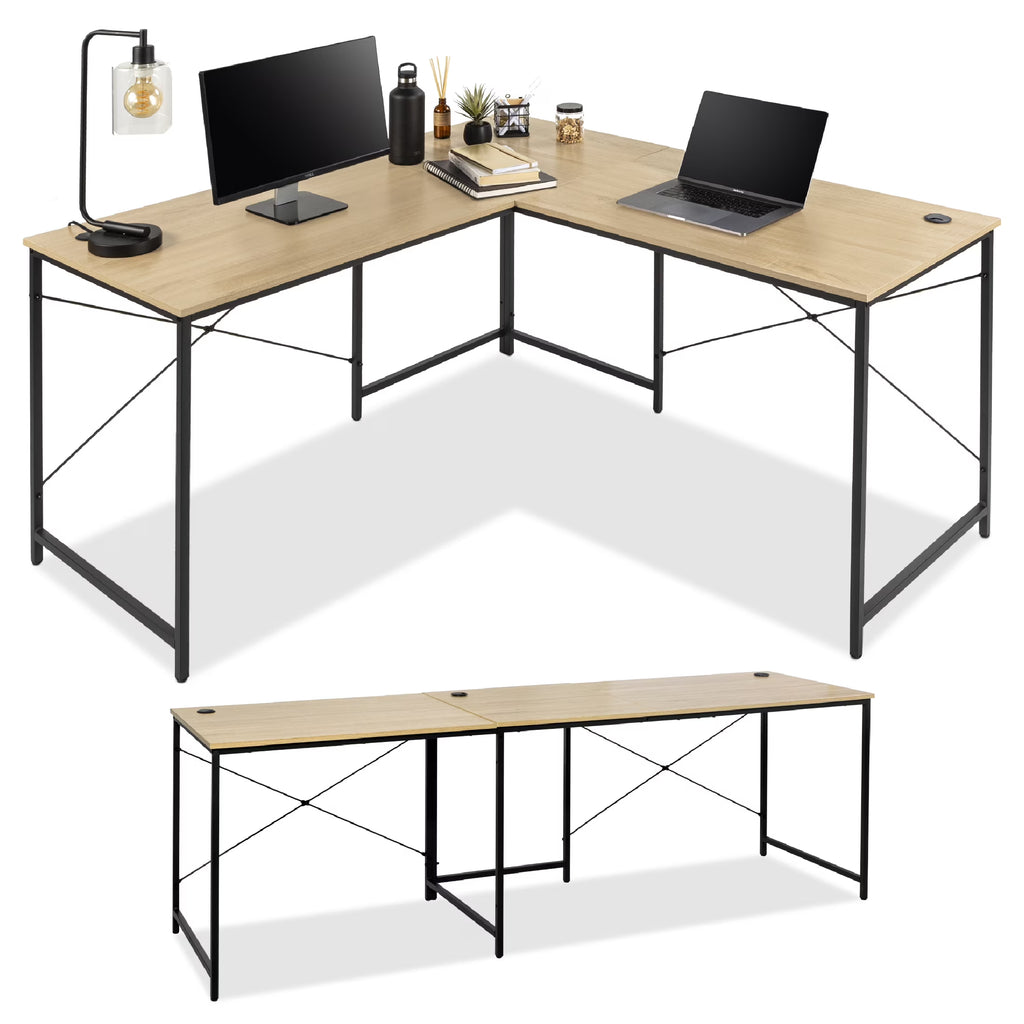 Oak/Black Modular L-Shaped Desk V69183
