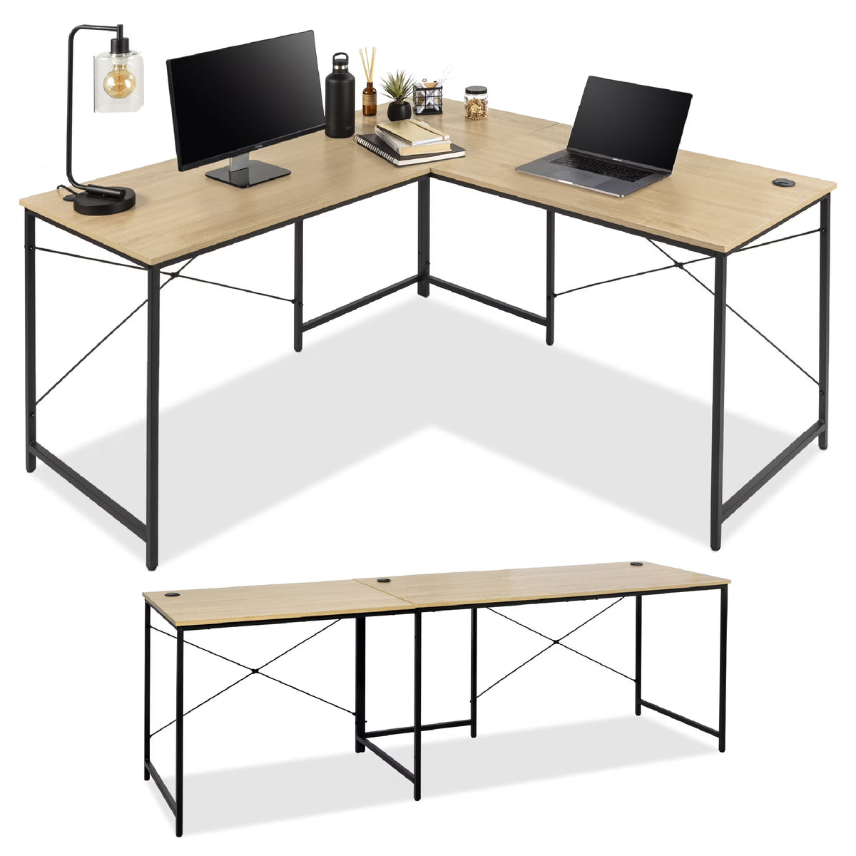 Oak/Black Modular L-Shaped Desk V69183
