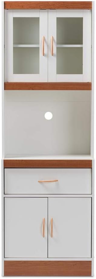 White and Cherry Finished Kitchen Cabinet and Hutch P590