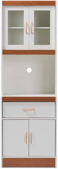 White and Cherry Finished Kitchen Cabinet and Hutch P590